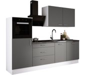 Juego de cocina: blanco/gris mate, fondo: ancho: 250 cm, alto: 220 cm, fondo: 60 cm
