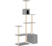 Rascador para gatos con postes de sisal gris claro 180 cm