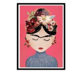 Art-poster - frida pink version - treechild - con marco negro 30 x 40 cm
