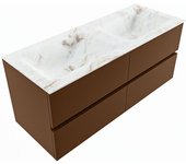 Mondiaz vica dlux 120cm mueble de baño color rust con 4 cajones. con lavabo cloud doble sin orificios color frappe