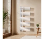 Emke toallero de agua caliente para baño, 1265 x 600 mm, tubos redondos portatoallas, calentador de toallas, blanco 776w