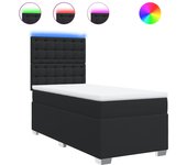 Cama con somier tapizado y colchón de polipiel negra 90x190 cm