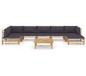 Set de muebles de jardín 8 piezas bambú con cojines gris oscuro