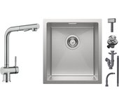 Cecipa max fregadero de cocina 1 seno 40x44cm - fregadero de inox cepillado + grifo cocina cepillado con pulverizador mezclador extraíble de 2 jets
