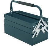 Caja de herramientas de acero robusta con 3 estantes y 5 compartimentos, almacenamiento compacto, fácil de transportar, color verde oscuro