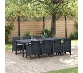 Vidaxl juego de comedor de jardín de 9 piezas con cojines anthracite poly rattan