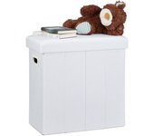 Relaxdays puff almacenaje plegable con tapa, poliéster, blanco, 49,5 x 46 x 25,5 cm
