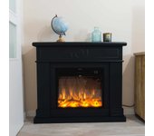 Mpc lipari chimenea 1500w negra con marco de madera mdf, efecto de llama realista led, chimenea de pie negra con mando a distancia