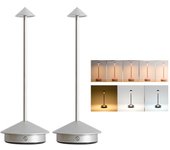 2 lámparas de mesa inalámbricas recargables, lámpara de escritorio led regulable,3 temperaturas de color,luz de noche para mesita de noche, plateada