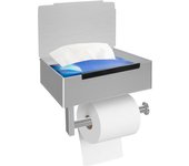 Portarrollos de papel higiénico con estante, soporte para toallitas húmedas, montaje en pared, apto para baño y cocina (plateado)