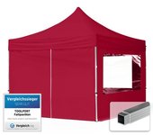 3x3 m carpa plegable, economy aluminio 32mm, 4 laterales con ventanas panorámicas, rojo