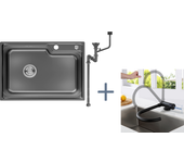 Auralummax fregadero cocina 1 bandeja 62*45*21cm,inox pvd nano lavabo para colocar,negro+mezcocinero cocina,inox 304 plegable giratorio 360°,negro