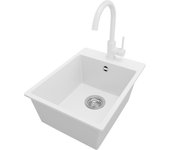 Primagran fregadero granito blanco 38x50cm, fregadero cocina 1 seno + sifón + grifo 32x20cm, fregadero sobre encimera al mueble 40cm - riga