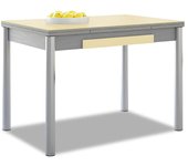 Mesa de cocina extensible 2 alas - 90x50 cm (140x50 cm) - estructura y alas color aluminio - tapa cristal color beig