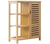 Mueble de baño de madera de bambú con 1 puerta y 3 estantes 66x33x87 cm