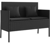 Banco de jardín | silla de jardín con cojines ratán sintético negro cfw31942