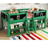 Cama infantil 90x200cm de madera maciza - varios estantes - verde (colchón no incluido)