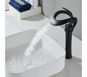 Grifo de lavabo alto en cascada negro, grifo de baño alto, negro, con manguera de agua