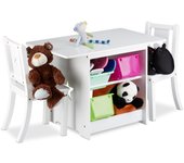 Relaxdays mobiliario infantil albus con espacio de almacenaje, una mesa & dos sillas, diseño unisex, blanco