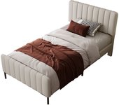 Cama individual tapizada 90 x 200 cm, estructura con somier de lamas y cabecera ajustable