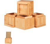 Relaxdays set de 4 elevadores mesa, silla, cama, muebles, alza, taco, bambú, 8,5 cm elevación, 10x11,5x11,5 cm, natural