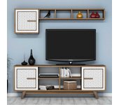 Mueble tv con estante ayla blanco nogal