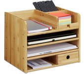 Relaxdays organizador escritorio bambú, archivador de documentos a4, cajón, libretas, cuadernos, bolígrafos, marrón