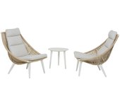 Conjunto de sofás y mesa, sillones con cojín, aluminio y ratán sintético, color blanco, mesa 50x45 cm alto sillón:51x62x90 cm alto