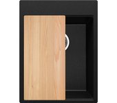 Primagran fregadero cocina negro metallic 38x50cm, fregadero granito 1 seno + sifón + tabla de cortar, fregadero sobre encimera al mueble 40cm - oslo