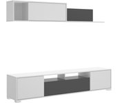 Salón tv con puertas y estante pared ken blanco brillo/grafito 180x200x41 cm | mueble tv pared