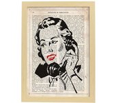 Poster de pop art. lamina de mujer al telefono. diseños coloridos con tematica pop art. marco blanco - a3