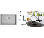 Fregadero cocina 1 bandeja 70*44*19cmpara empotrar/fleur/sous-plan,con sifón/trop-plein+mezclador cocina inoxidable 304 plegable giratorio 360°negro