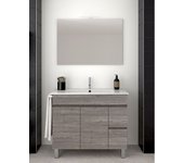 Mueble de baño isquia 2 cajones y dos puertas incluye lavabo y espejo - roble smoky 90 x 45 cm seno centrado