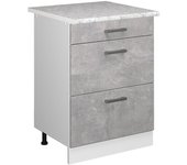Vicco mueble bajo de cocina r-line, hormigón, 60 cm con cajones y encimera
