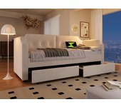 Cama individual 90x200cm de terciopelo - con función de carga y led - con somier - beige