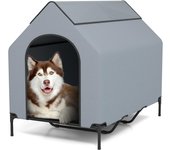 91 cm/110 cm/132 cm casa elevada para perros, 2 en 1 refugio para perros pequeños, impermeable con ventanas ventiladas, cama con tela de malla (l)