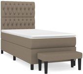 Cama con somier y colchón de tela gris topo 90x190 cm