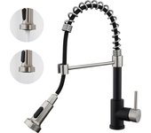 Mezclador de cuisine negro auralum max giratorio 360° con cabezal pulverización retráctil,grifo cocina con resorte,acero inoxidable, doble modo