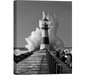 Fotografía de faro - impresión sobre lienzo - pangea images – faro en el mar mediterráneo (bw; detalle) - tamaño 40x60 cm