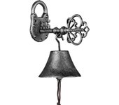 Relaxdays campana pared diseño llave, estilo envejecido, hierro fundido, con cuerda, timbre exterior, negro y plateado