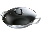 Le creuset padella wok in acciaio inox con int. antiaderente e coperchio in vetro, diameter 30 cm, volume 4.3l, compatibile con tutte le fonti di calo