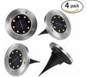(juego de 4 blanco) luz solar de pedestal 8 led disco luz solar de pedestal ip65 luz solar de jardín luces solares al aire libre para jardín