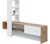 Mueble tv con estantería liss salón comedor color roble nodi y blanco artik 178x138x43 cm