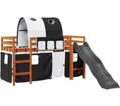 Cama individual | cama alta niños con túnel madera pino blanco negro 80x200 cm cfw20582