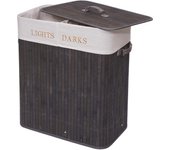 Cesto para ropa sucia hwc-c21, caja para ropa sucia cesto para ropa sucia, bambú 2 compartimentos 63x55x34cm 100l ~ gris oscuro