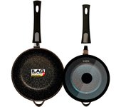 Set 2 sartenes inducción antiadherentes, mango extraíble, hondas, 24/ 28 cm sin pfoa, tapas, briebe, negro, , mgk19s