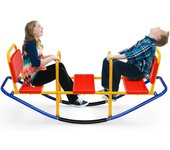 Columpio balancín con 3 asientos para niños, asientos y asas ergonómicos, juego de escalera interactivo para niños, 137x40x59,5cm (rojo)