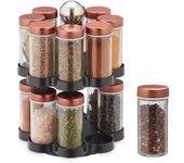 Relaxdays especiero giratorio, 16 botes especias con dosificador, giro 360º, acero inoxidable y vidrio, 26x17 cm, cobre