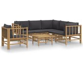 Set de muebles de jardín 7 piezas bambú con cojines gris oscuro