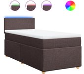 Cama con somier tapizado y colchón de tela marrón oscuro 90x200 cm